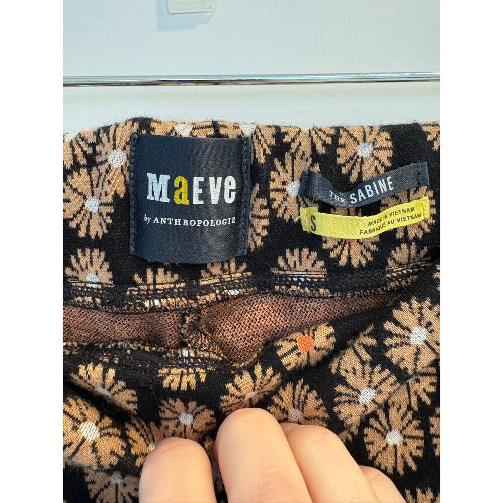 Anthropologie Maeve Sabine Kick Flare Pant Daisy Floral Black Brown Orange Small - Picture 3 of 3